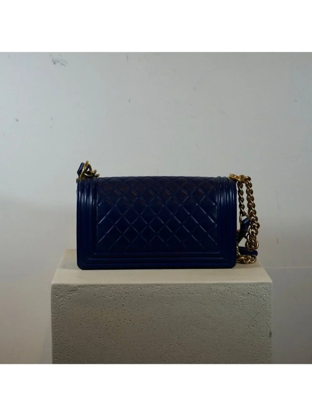 Chanel Boy Bag Caviar Blue with Gold Hardware